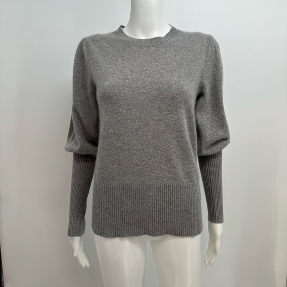 Madeleine Thompson Women's Puff Sleeves Crew Neck Cashmere Sweater Size S Gray - Picture 2 of 10